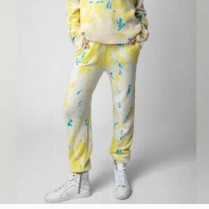 NWT Zadig & Voltaire Tie Dye Steevy Cashmere Pants Joggers Yellow Blue Medium